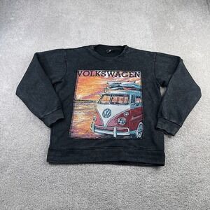 Volkswagen Sweatshirt Mens Small Black Tapestry VW Bus Beach Surfing‎ Sunset